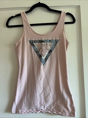 Guess Pale Pink Tank Top with Studded Floral Triangle